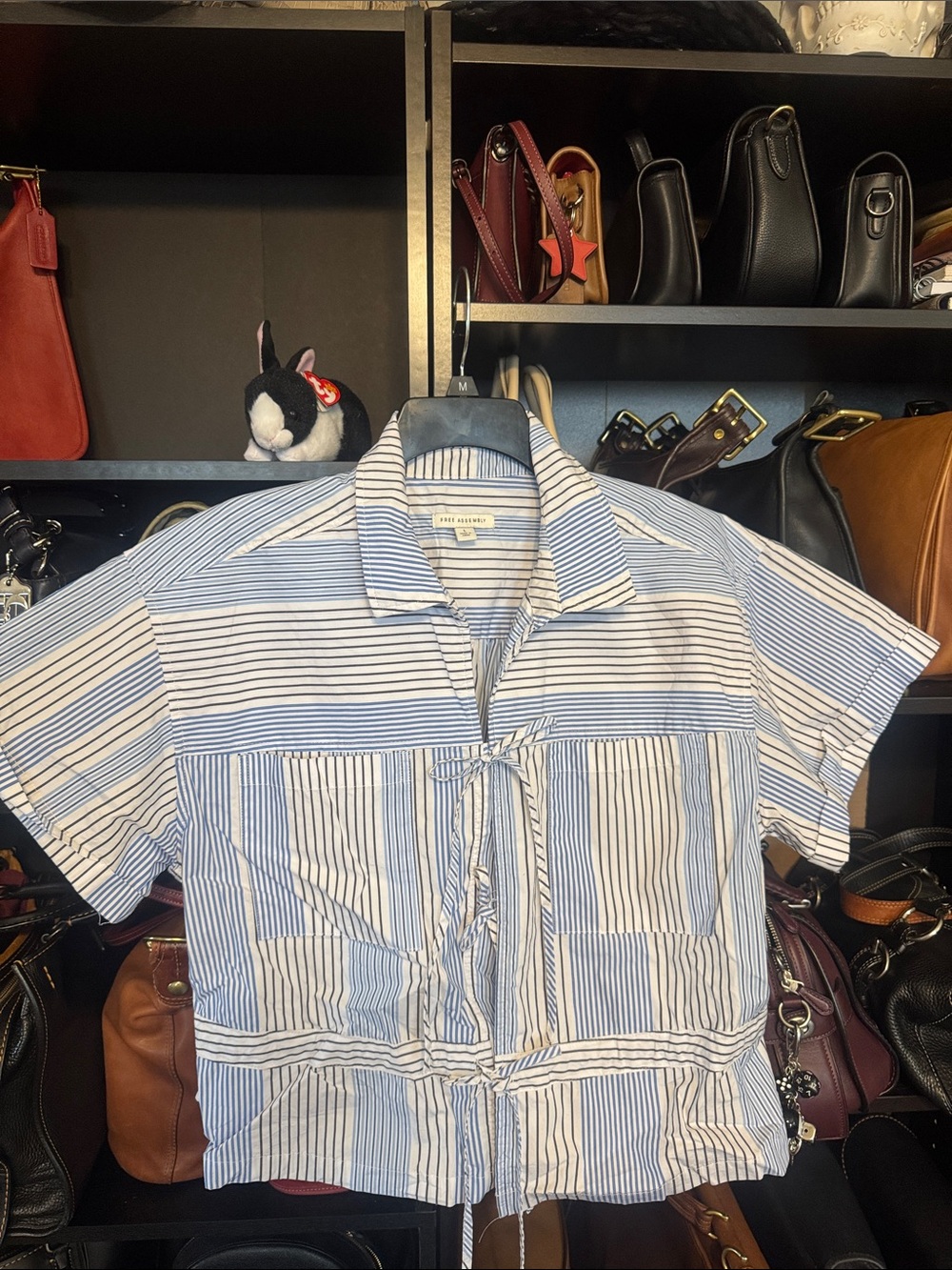 Striped Blue and White Short-Sleeve Top
